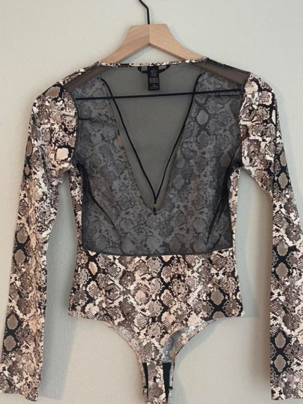 Victoria's Secret Snake Print Taupe & Black Sheer Long-Sleeve Bodysuit